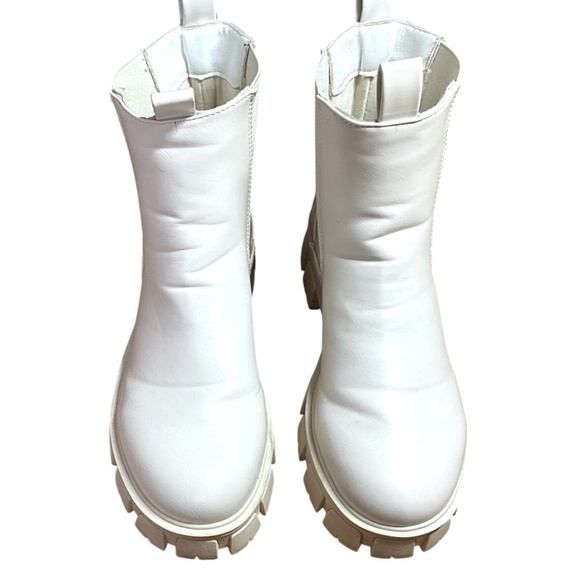 STREETWEAR SOCIETY Winter White Faux Leather Chunky Chelsea Boots US Sz 9 - Picture 4 of 9